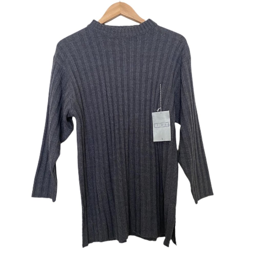 Toi Women's Gray Ribbed Crew Neck Long Sleeve Knit Sweater Size Small New